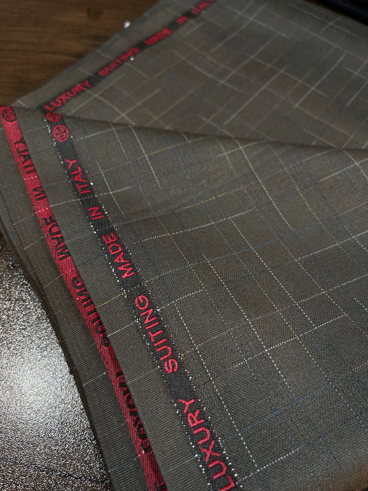 LUXURY SUITING - SUPER TROPICAL CHECK PATTERN - ITALIAN MADE 3 METERS